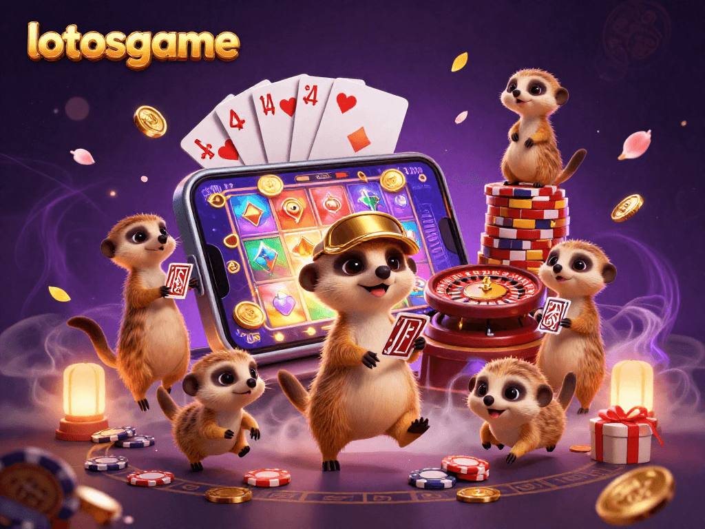 Experience thrilling gameplay at lotosgame with playful meerkats running a vibrant casino.