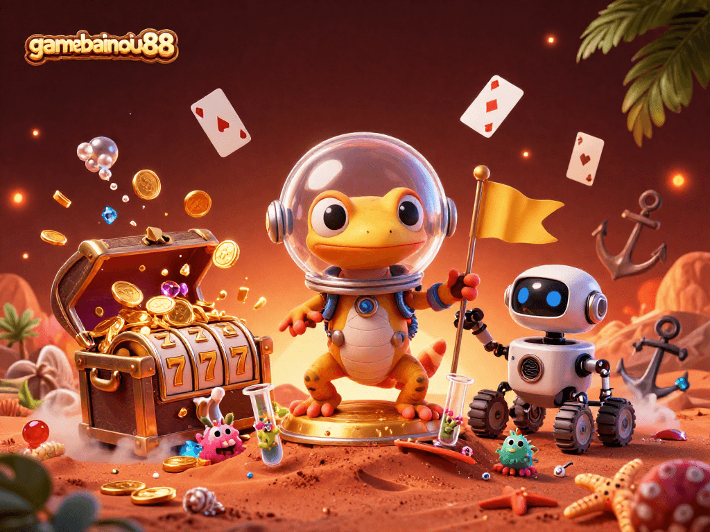 Engage in thrilling gameplay with gamebainohu88 while exploring vibrant casino treasures and animated characters.