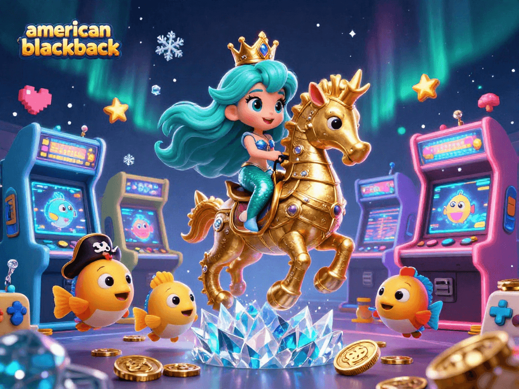Experience excitement with american-blackjack as a mermaid and seahorse navigate a vibrant casino world.