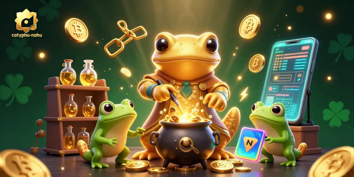 Experience the excitement of cotyphu-nohu in a vibrant 3D illustration of an alchemist and gold-making.
