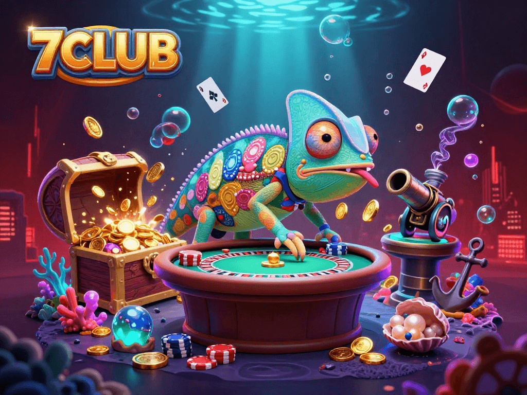 Engage in thrilling gameplay as 7CLUB offers a vibrant 3D casino experience with colorful elements and dynamic action.