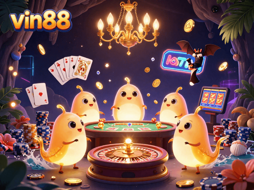 Experience the thrill of vin88 casino with luminous glowworms lighting up an exciting gaming scene.