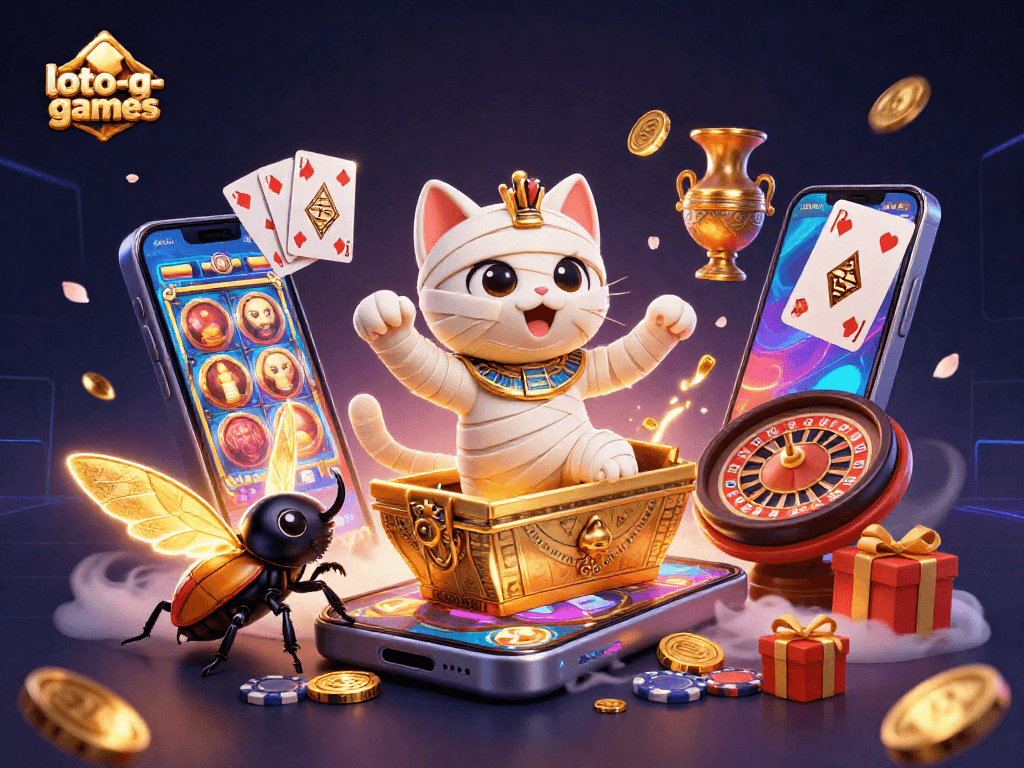 Experience the thrill of loto-games with the Egyptian mummy cat in an exciting pyramid casino scene.