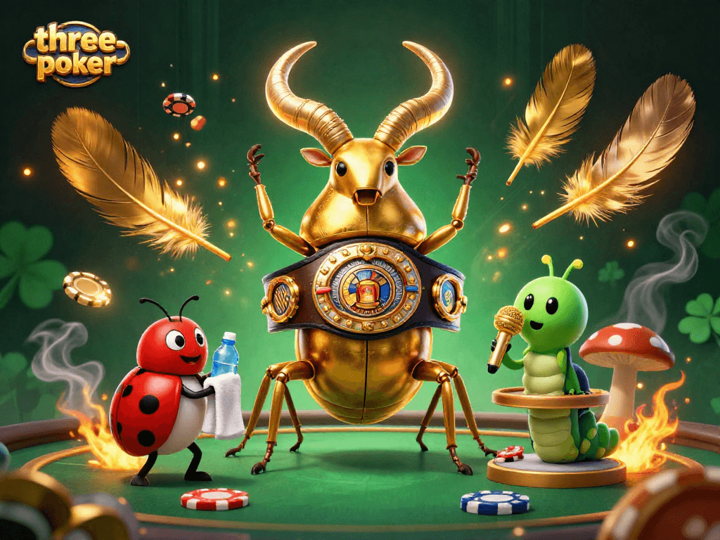 Engage in three-card-poker with an epic battle of characters amidst vibrant casino elements.