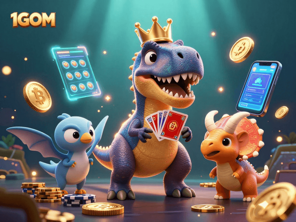 Engage with 1GOM's thrilling betting experience with unique card games, crypto coins, and vibrant characters.