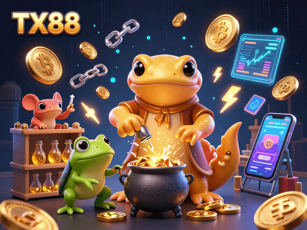 TX88 offers thrilling casino entertainment, featuring stunning alchemical transformations and glowing cryptocurrencies.