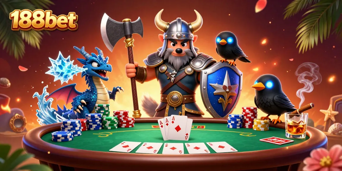 Play poker with 188bet featuring epic Viking warriors and magical creatures in action.