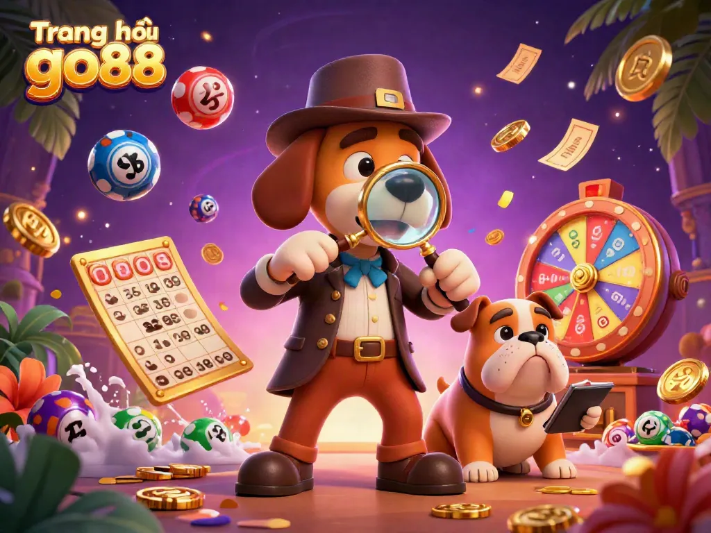 Play and win exciting prizes with Trang chủ go88, featuring a detective dog and vibrant lottery elements.