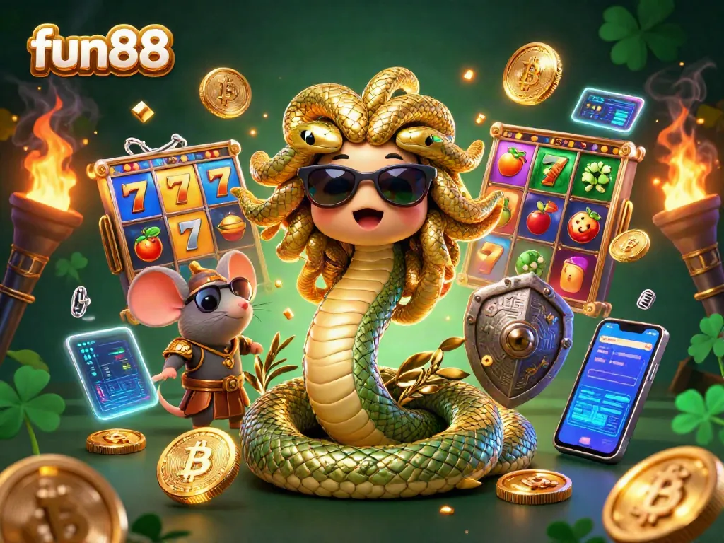 Spin to win big with fun88's vibrant slot games featuring welcoming Medusa and warrior mouse.