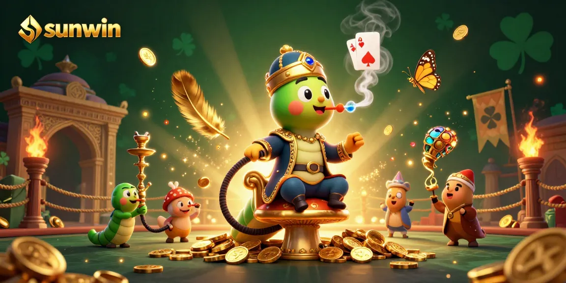 Play with sunwin's vibrant slots and poker treasures amidst a whimsical 3D illustration.