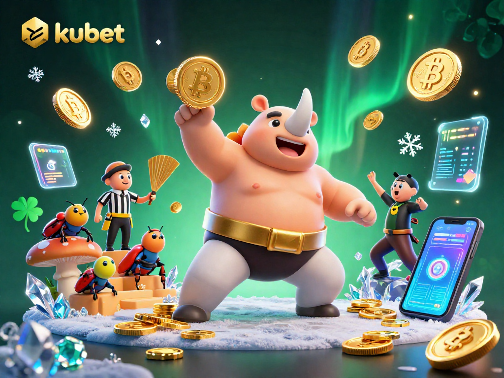 Kubet's thrilling gaming experience illustrated with striking characters and crypto elements in action