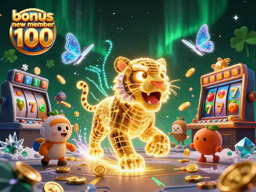 Experience thrilling gameplay with the bonus new member 100 slot promotions in this vibrant illustration.