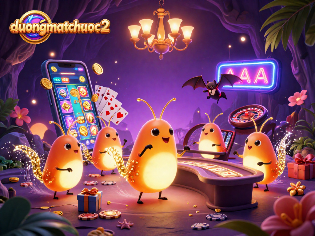 Experience the thrill of duongmatchuoc2 gameplay with glowworms lighting up a cave casino scene.