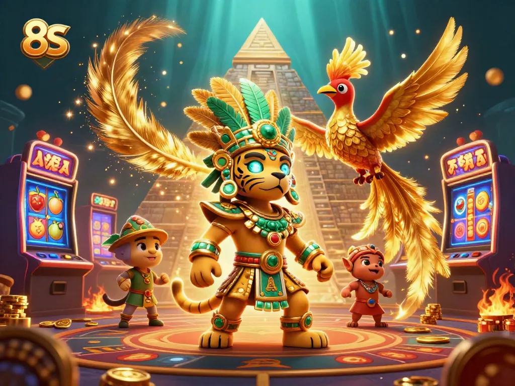 Experience the thrilling 8S casino adventure with vibrant slot machines and dynamic characters.
