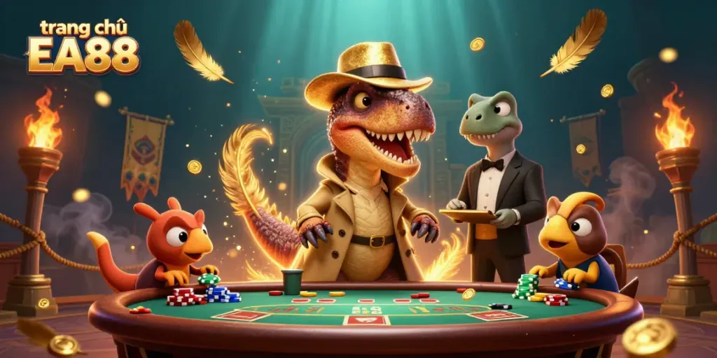 Engage with the exciting action on trang chủ EA88 as a velociraptor card counter navigates blackjack gameplay under a watchful stegosaurus pit boss.
