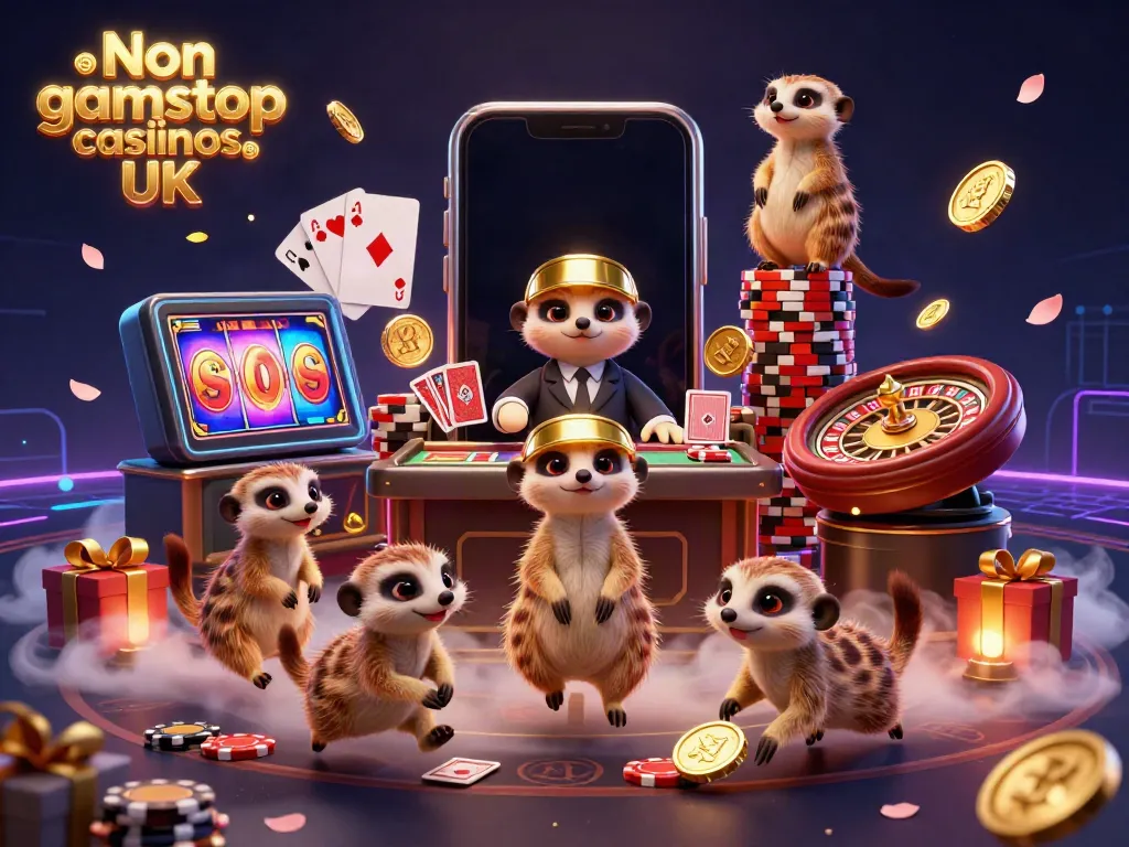 Experience the thrill of Non gamstop casinos UK with playful meerkats in a vibrant casino setting.