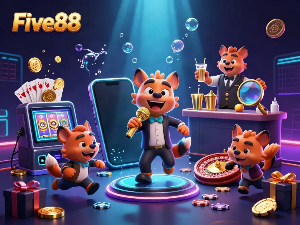Experience exhilarating gaming at Five88 with lively hyenas engaging in fun casino activities.
