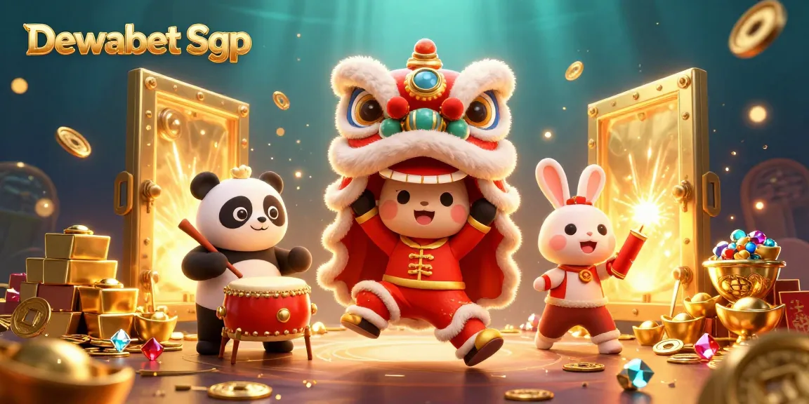 Dive into the exciting Dewabet Sgp world with festive characters and vibrant casino treasures.