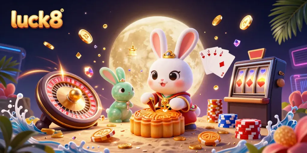 Experience exciting gameplay with luck8, featuring vibrant casino elements and engaging characters on the moon.