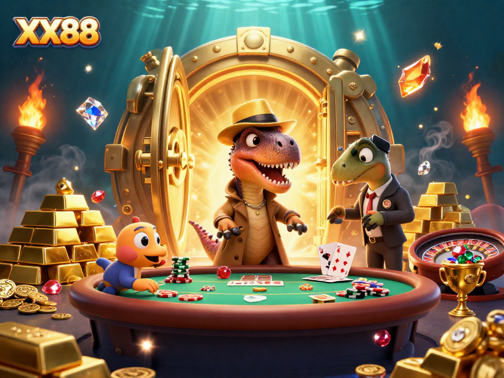 Engage in thrilling action with XX88 as a velociraptor card counter at the casino table
