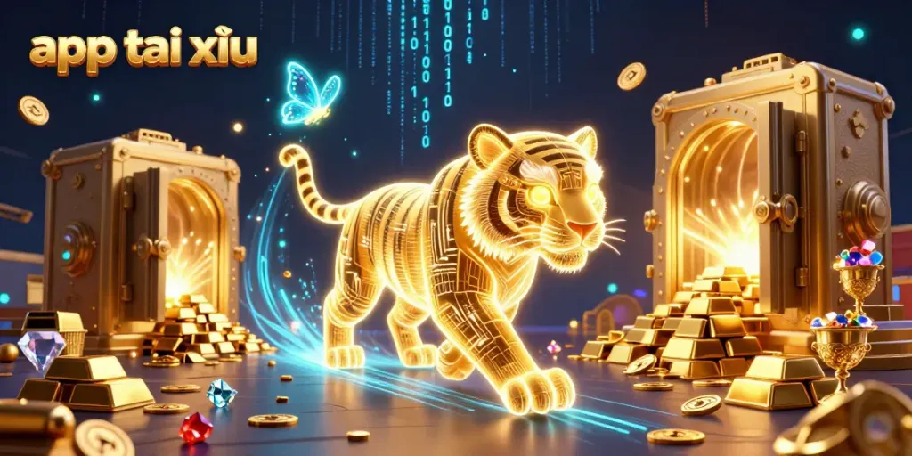 Engage with the app tài xỉu through dynamic digital gambling visuals in a vibrant casino scene.
