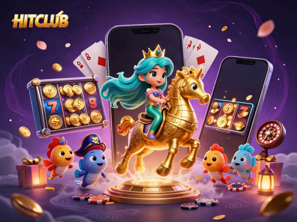 Engage with HITCLUB's thrilling gaming scene featuring a mystical mermaid and a vibrant underwater casino realm.