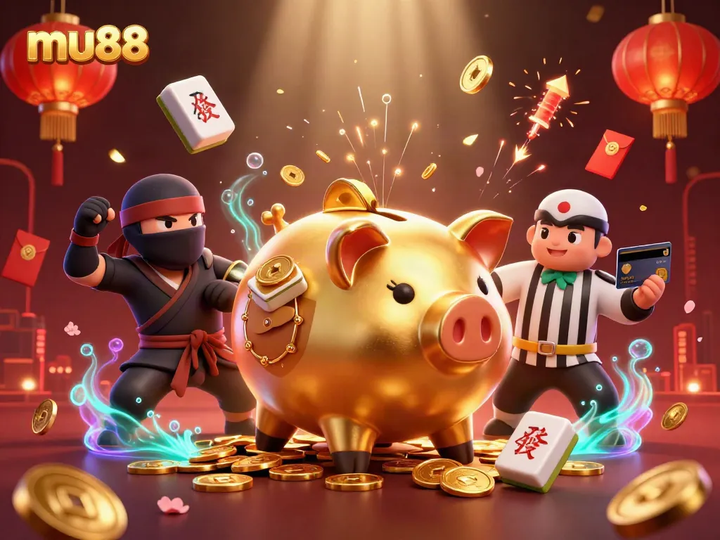 Experience thrill and excitement with mu88 as characters engage in dynamic casino action surrounded by vibrant gaming elements.