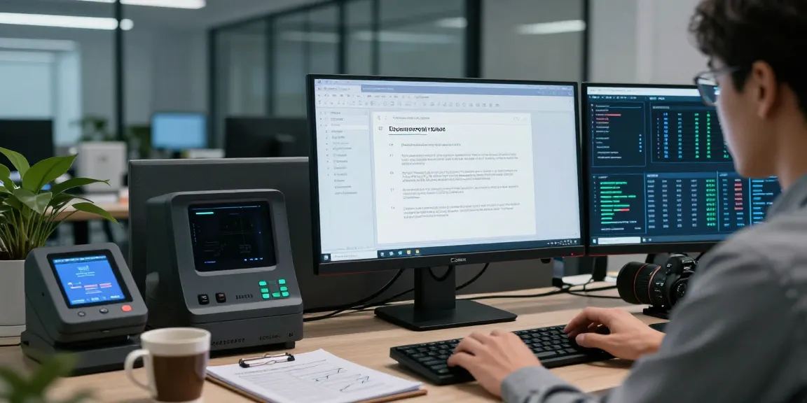 Advanced document fraud detection analysis in a high-tech office environment with cybersecurity tools.