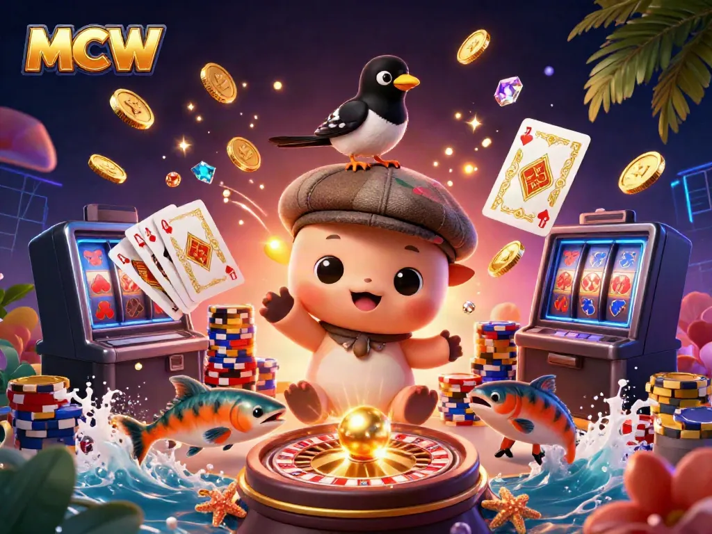 Experience the thrill of gaming at MCW with captivating characters and vibrant casino elements.
