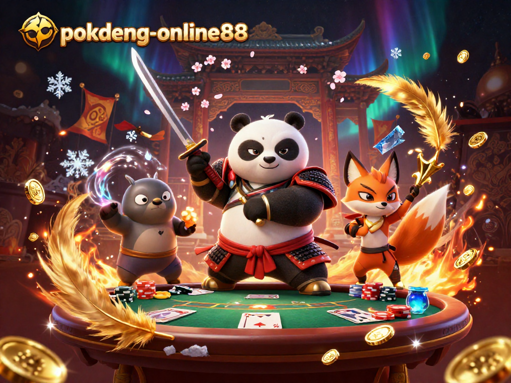Experience thrilling gameplay with pokdeng-online88 as the samurai panda draws his katana alongside vibrant casino elements.