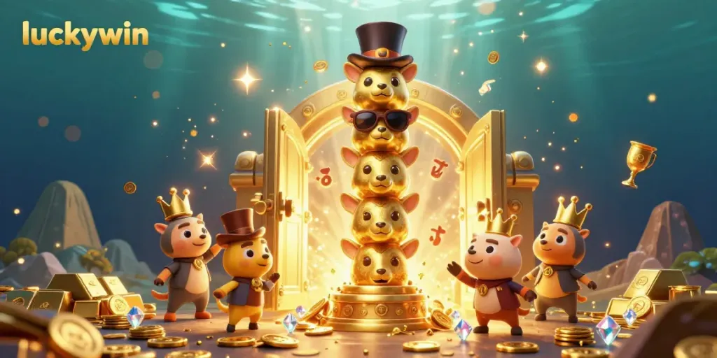 Engage in thrilling gameplay at luckywin, featuring a vibrant illustration of a magical totem surrounded by treasures.