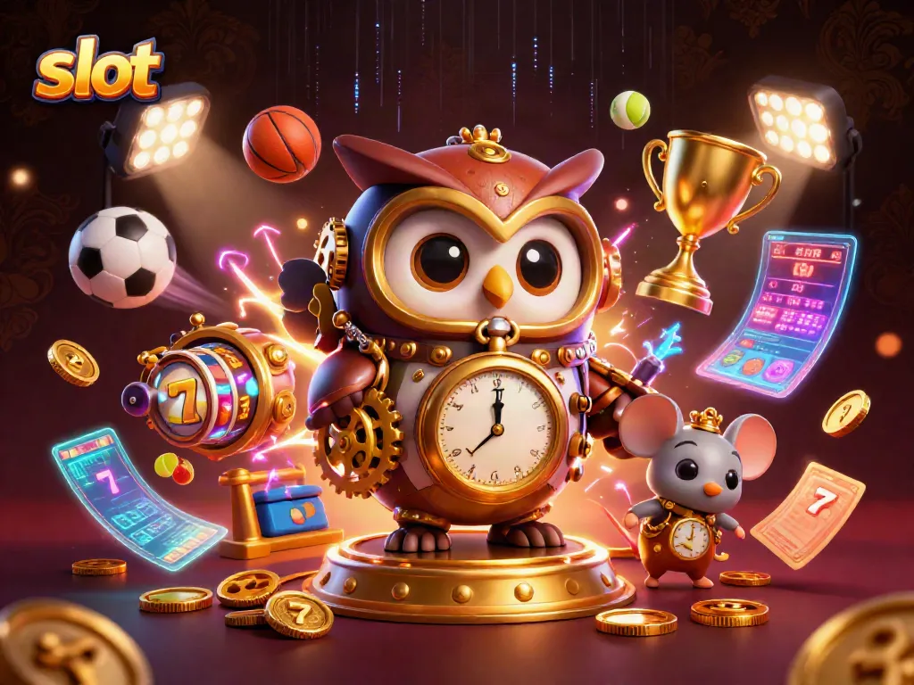 Spin the slot reels with excitement in this animated 3D casino illustration featuring lively characters and game elements.