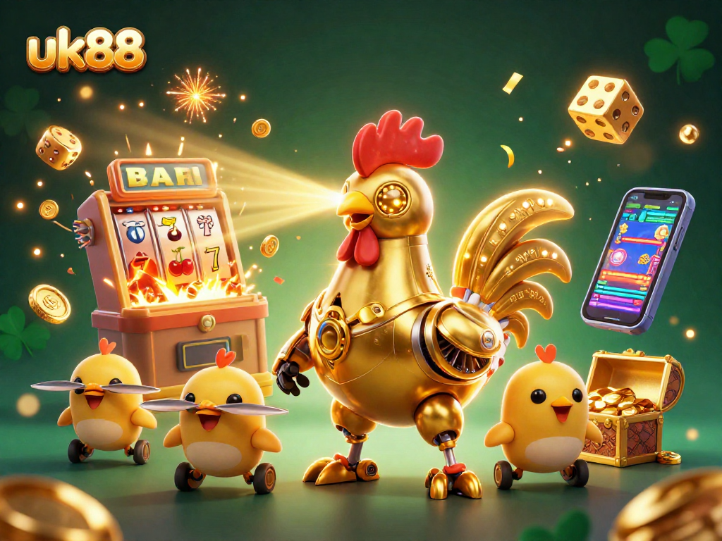 Experience the thrill of uk88 casino with a dynamic slot machine jackpot scene featuring vibrant characters and effects.