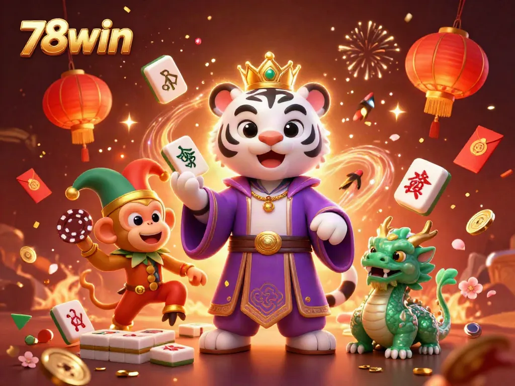 Engage in thrilling gaming at 78win with vibrant characters, festive decorations, and dynamic game elements.