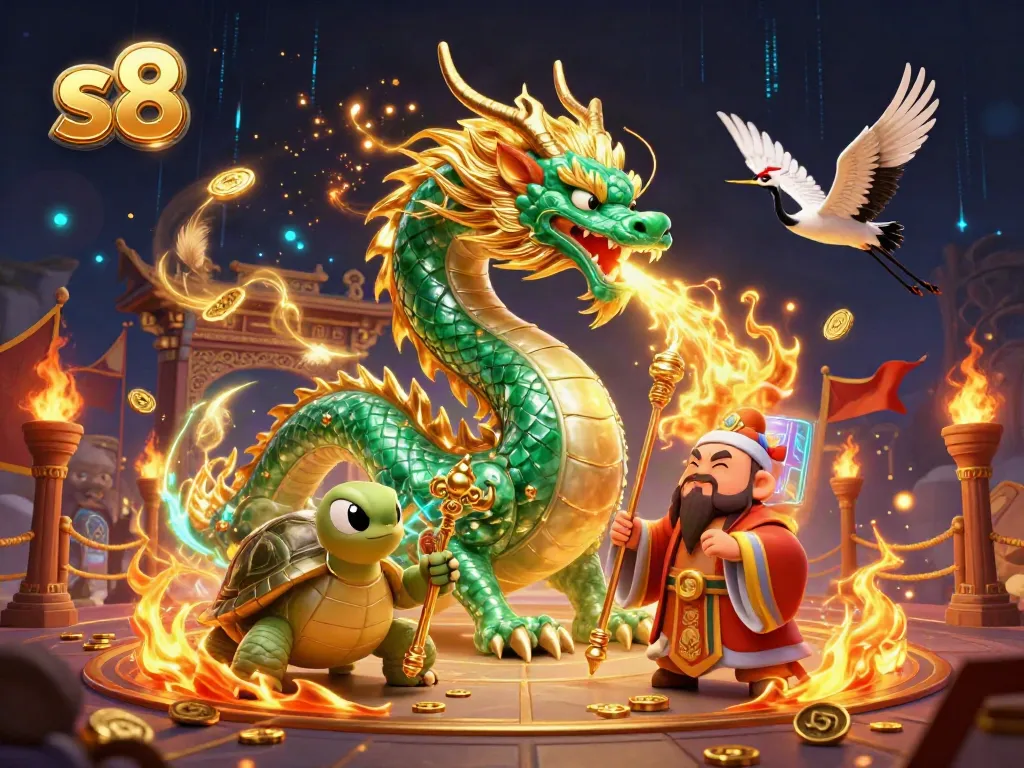 Experience exciting winnings with s8, where the jade dragon breathes fire amid rich casino elements!