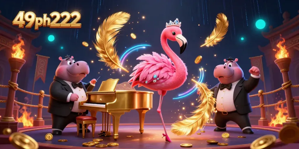 Play exciting games at 49ph222 with a vibrant 3D casino-themed illustration.