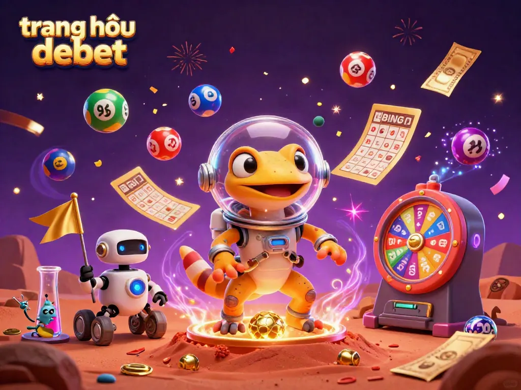 Experience the excitement at trang chủ debet with a vibrant Martian casino scene full of gaming elements.