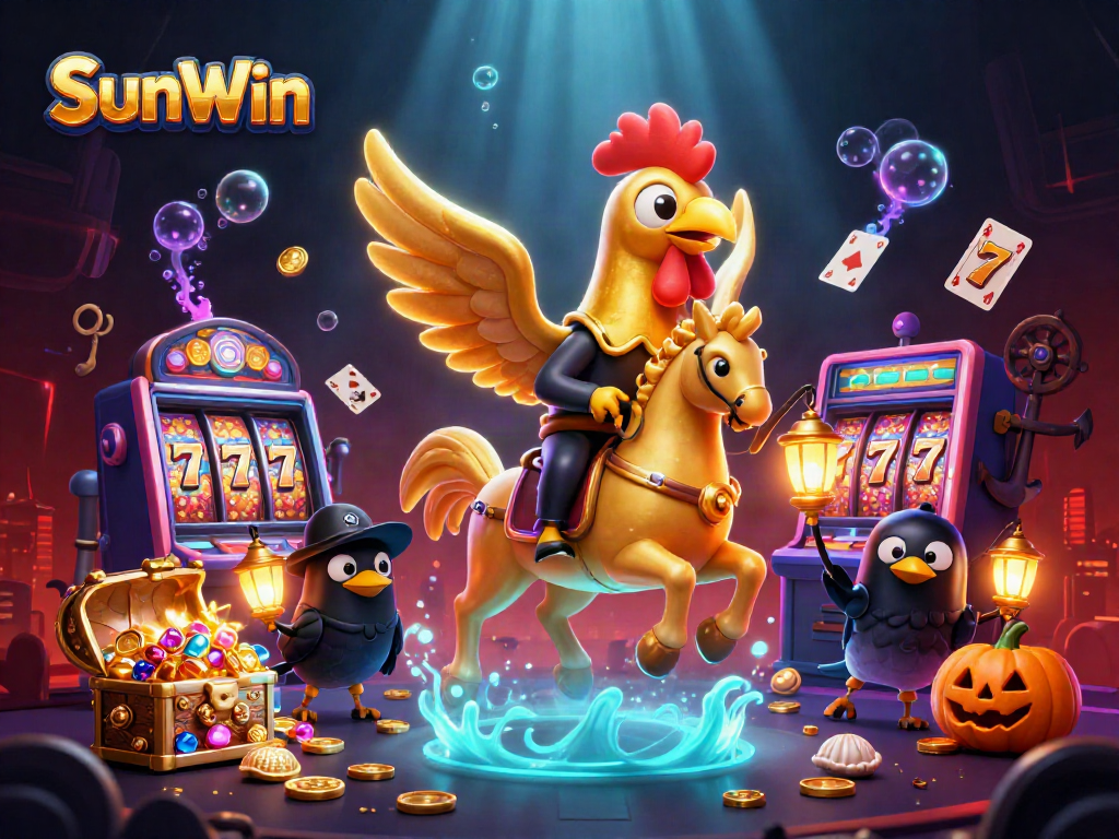 Experience SunWin's thrilling slots with an epic casino adventure illustration.