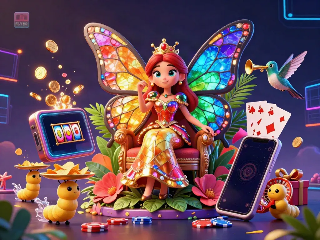 Experience the excitement of FLY88 with a vibrant 3D illustration featuring gaming elements and a colorful casino theme.