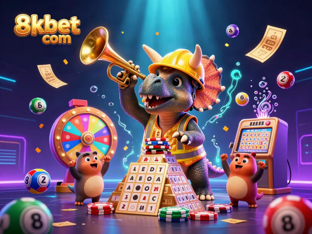Experience the fun at 8xbet com with a lively casino scene featuring whimsical characters and dynamic gaming elements.