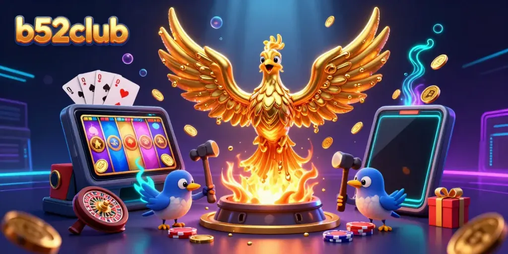 Experience thrilling wins with b52club's vibrant casino games featuring a golden phoenix and dynamic game elements.