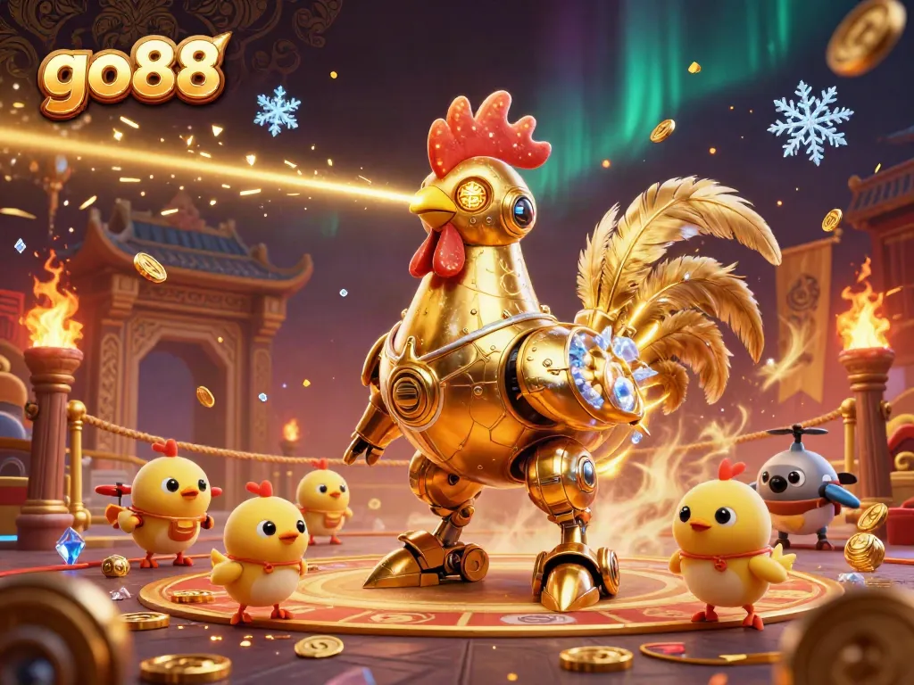 Experience thrilling gameplay in go88's vibrant casino setting with futuristic characters and rich casino elements.