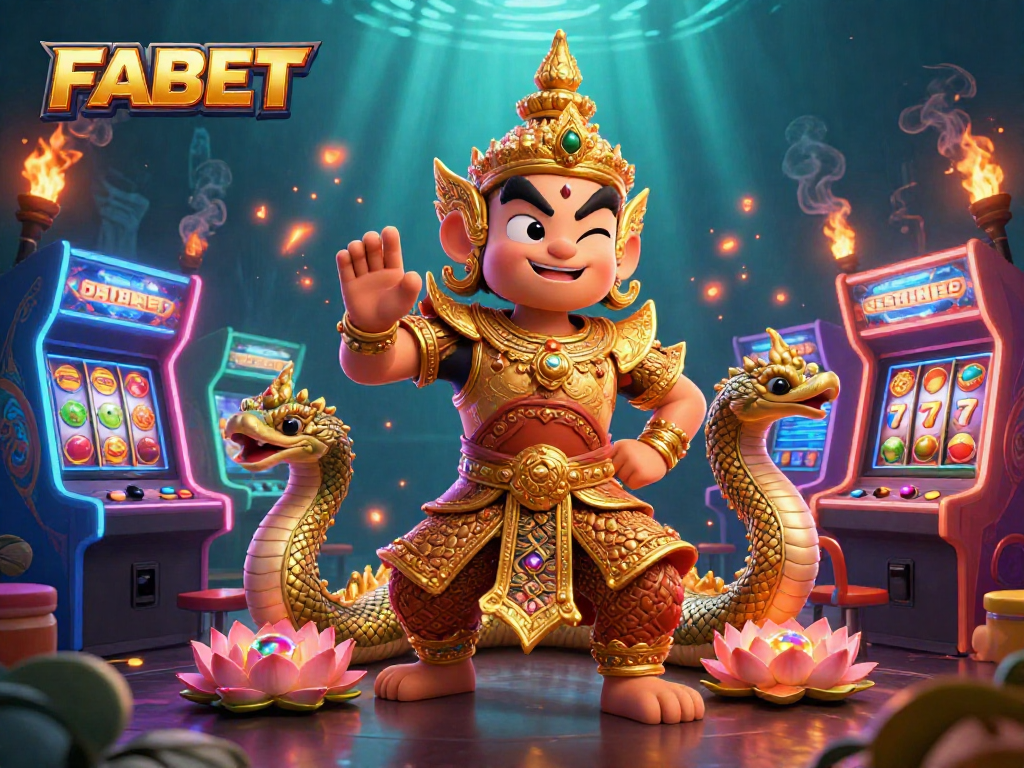 Engage with FABET's dynamic gaming scene filled with colorful arcade elements and vibrant characters.