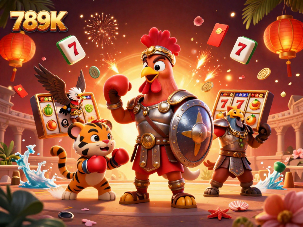 Experience the thrill of 789K with a vibrant 3D illustration of casino elements and characters.