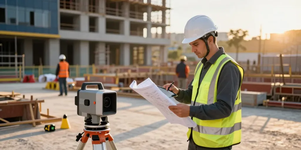Measured Survey London: Surveyor using tablet on urban site