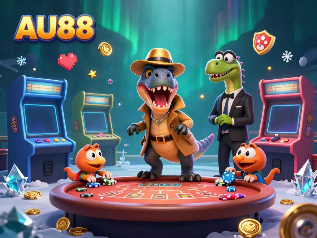 Win big at AU88 Casino with 3D characters enjoying vibrant action at gaming tables.