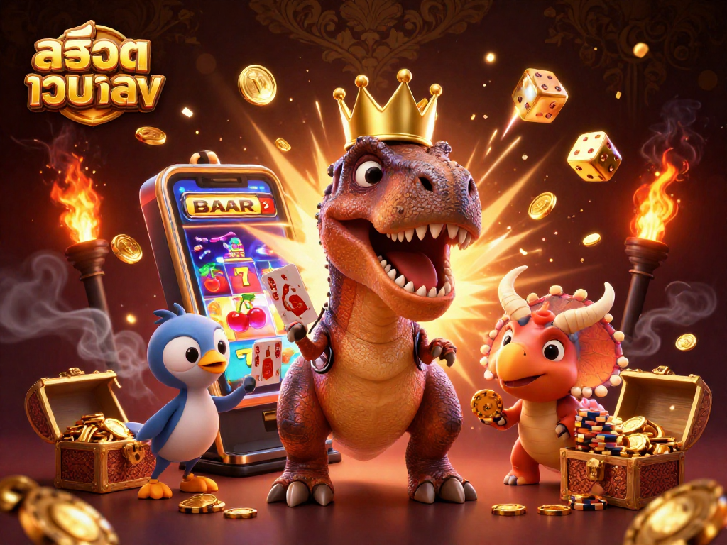 Engage in สล็อตเว็บตรง gaming with a T-Rex card dealer, pterodactyl assistant, and triceratops chip stacker.