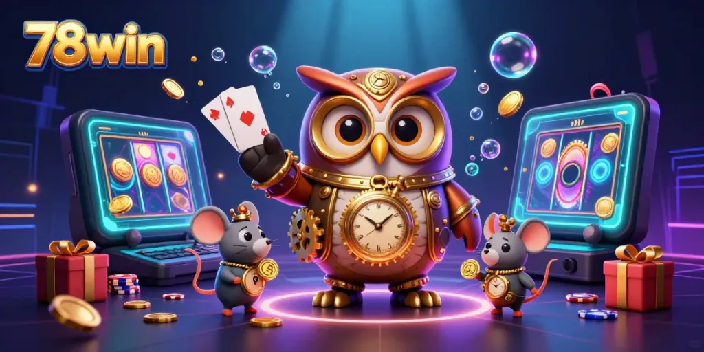 Engage with the thrilling world of 78win featuring a time-traveling owl and casino elements