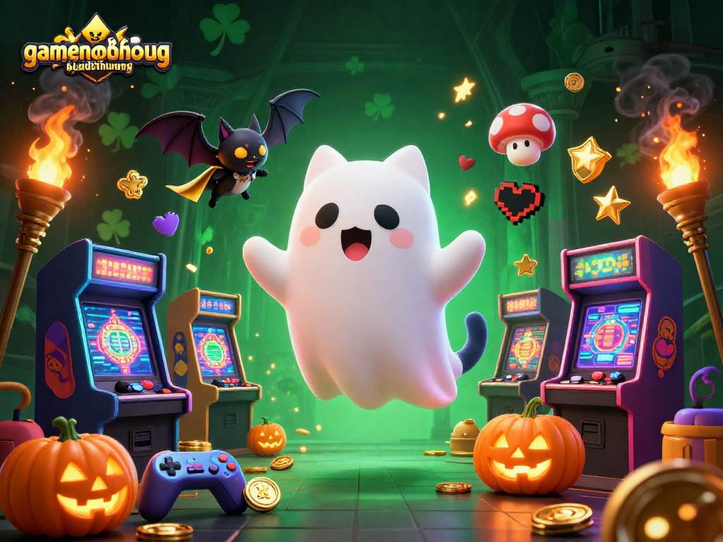 Experience the thrill with gamenohudoithuong as a ghost cat and vampire bat explore an enchanted casino.