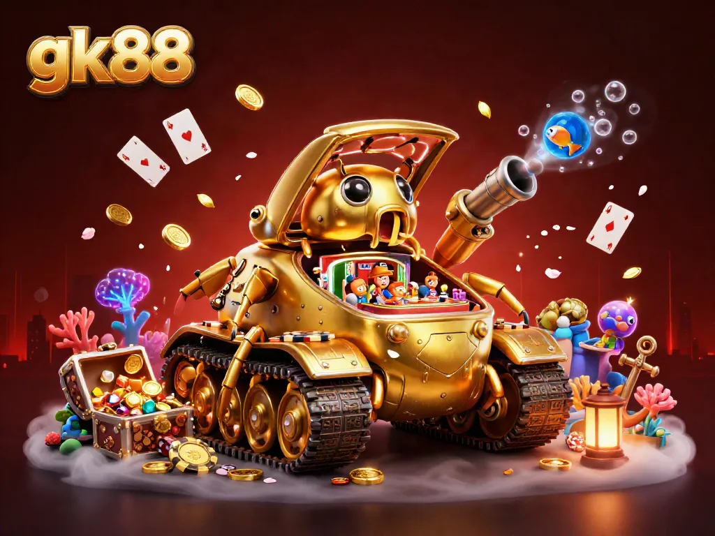 Experience thrilling games at gk88 with a vibrant 3D casino scene featuring unique elements.